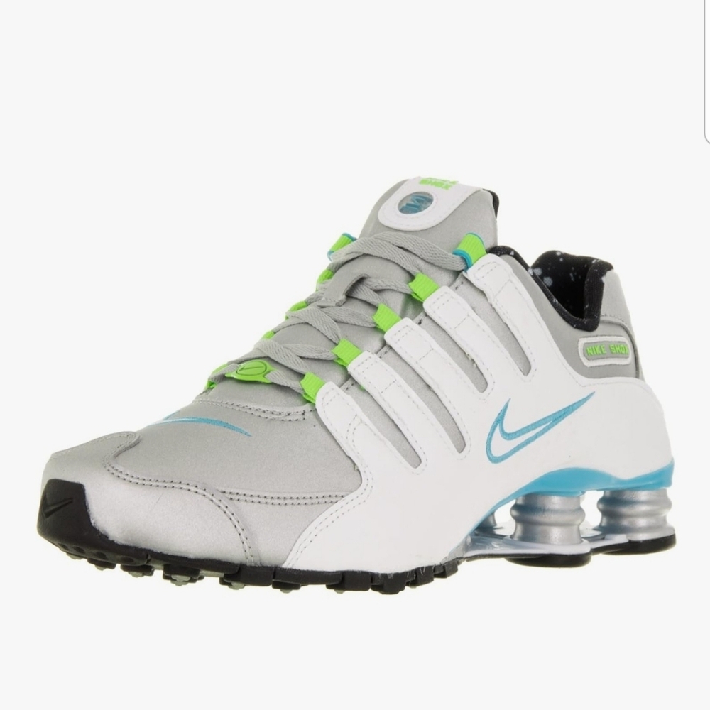 Size 8.5 - Nike Shox NZ White Ember Metallic Silver W Electric blue accents